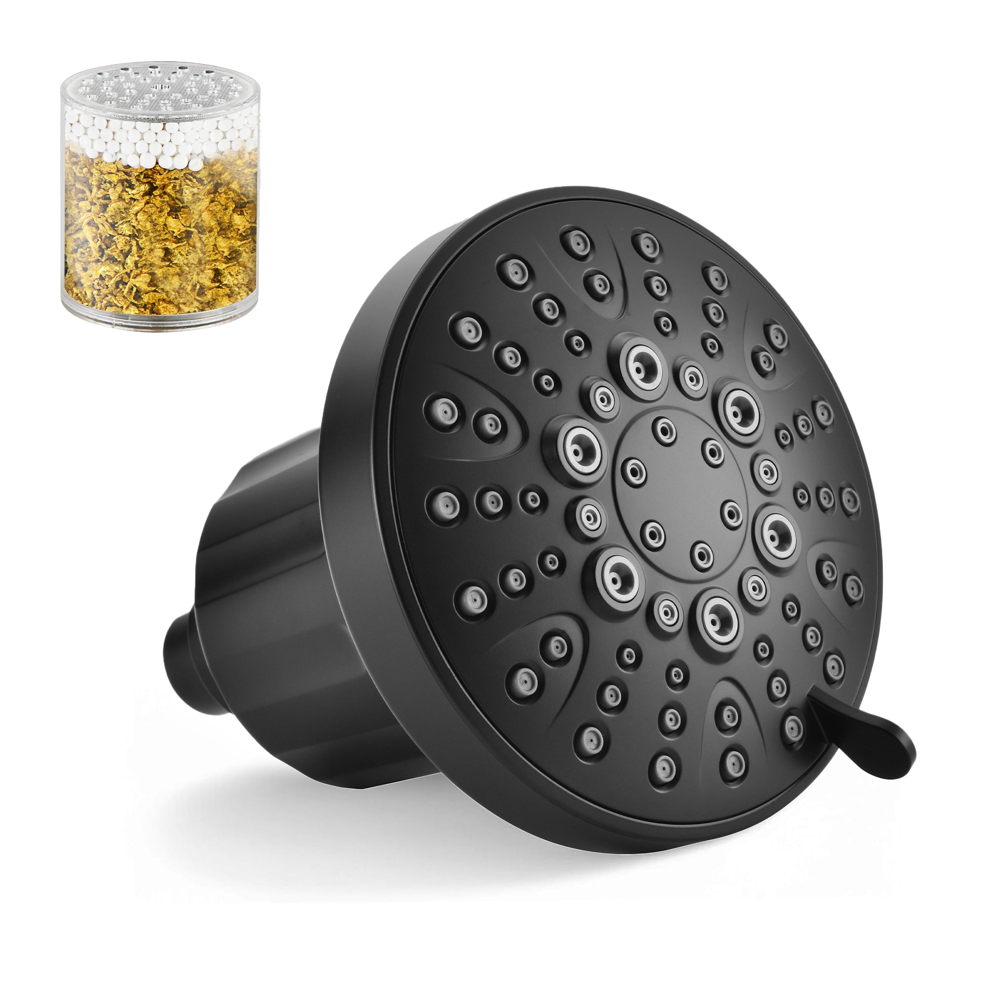 BRIGHT SHOWERS Filtered Shower Head, High Pressure Fixed Showerhead for Hard Water, Dual-Media Filter Removes Chlorine & Impurities, 8 Spray Modes