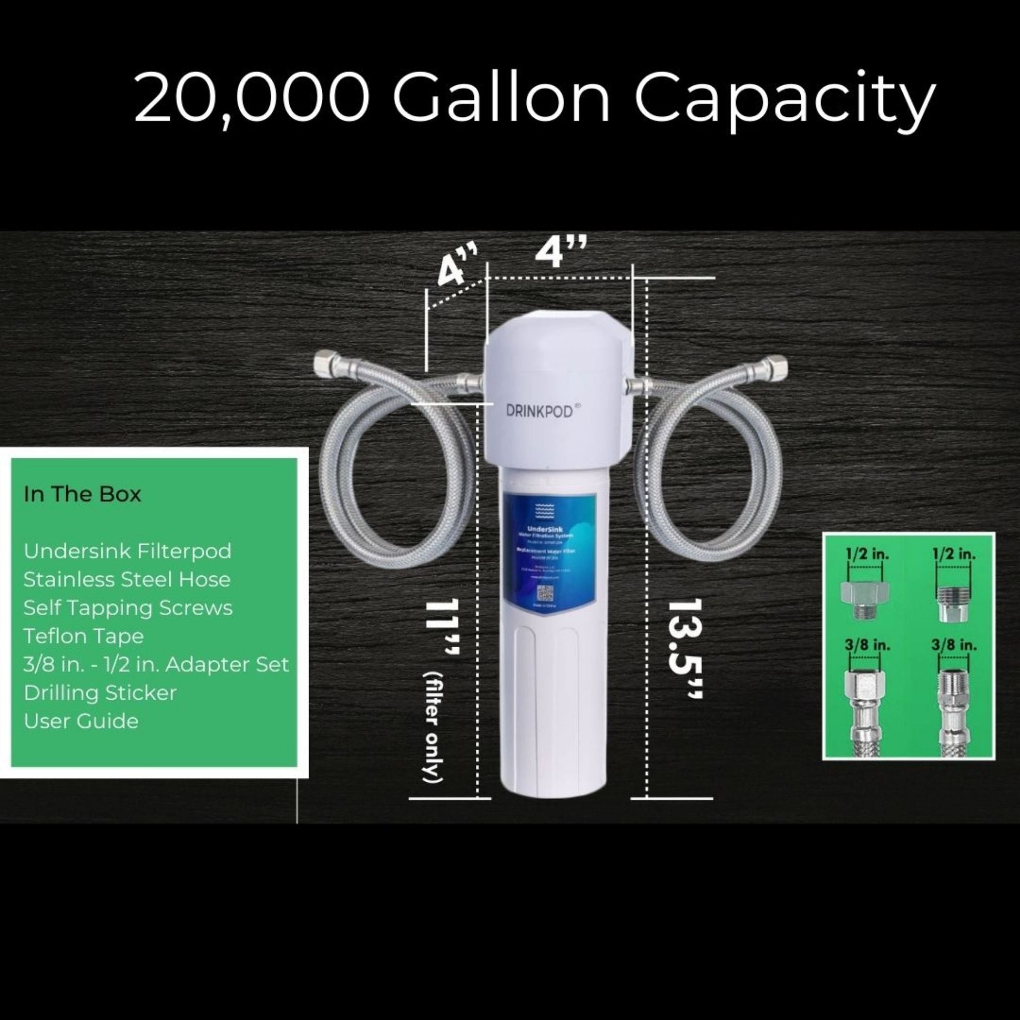 Under Sink Drinking Water Filter System, 3 Years or 20K Ultra High Capacity NSF 42 Certified, Direct Connect Under Counter, 0.5 Micron Removes 99.99% Chlorine Odor by Drinkpod