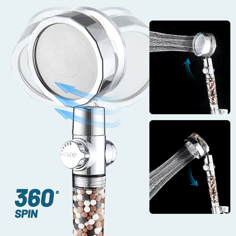 DecorBites™ 360 Rotating Filter Shower Head with Water Saving Anion Stone Sprayer