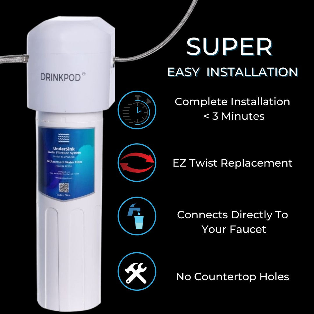 Under Sink Drinking Water Filter System, 3 Years or 20K Ultra High Capacity NSF 42 Certified, Direct Connect Under Counter, 0.5 Micron Removes 99.99% Chlorine Odor by Drinkpod